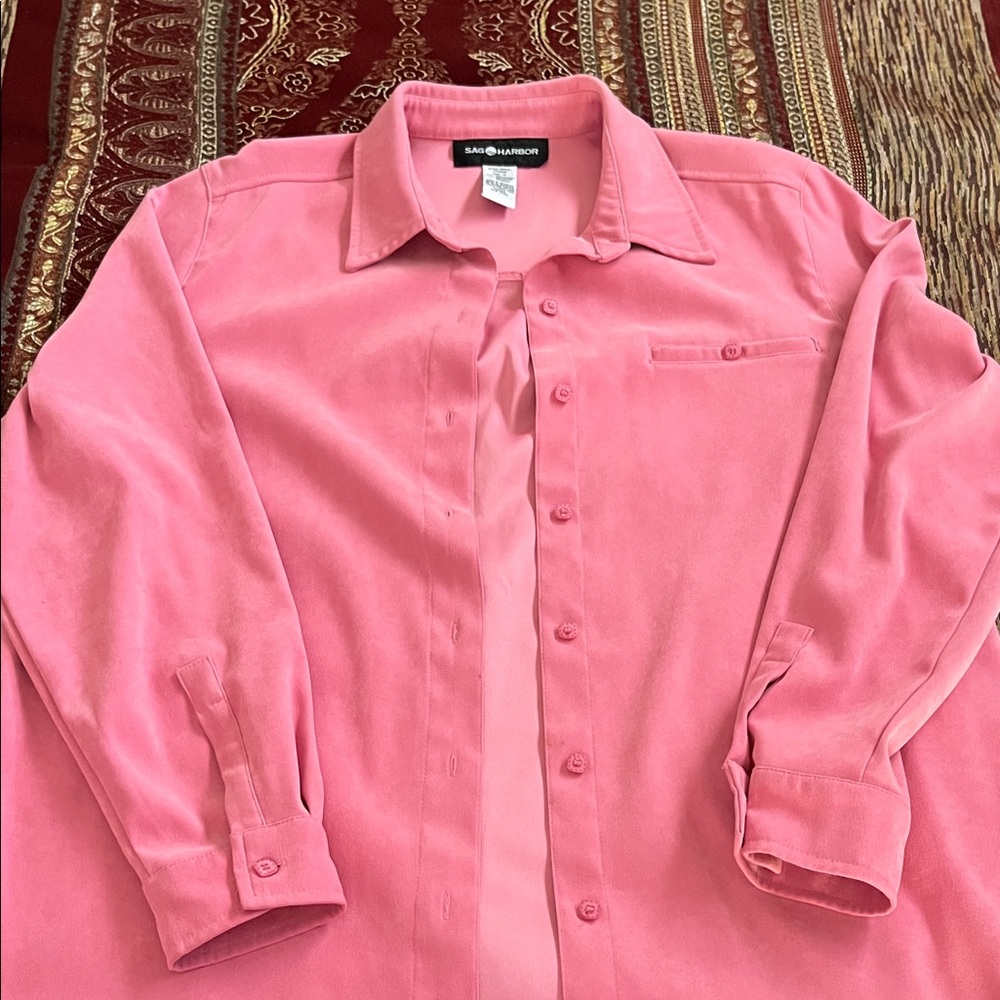 Sag Harbor Women's Vibrant Pink Button-Up Blouse Size 14